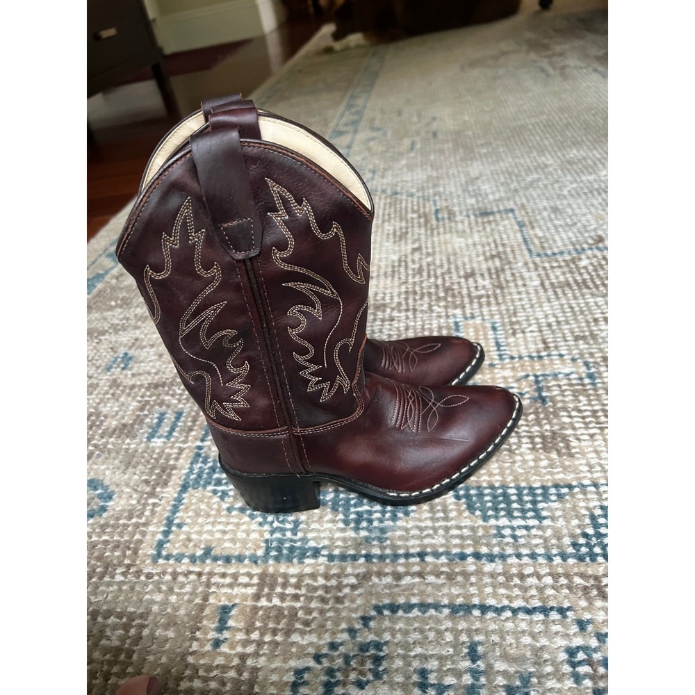 Old West Kids Burgundy Leather Cowboy Boots Western Pointed Toe 8152 Size 12D - Picture 7 of 7